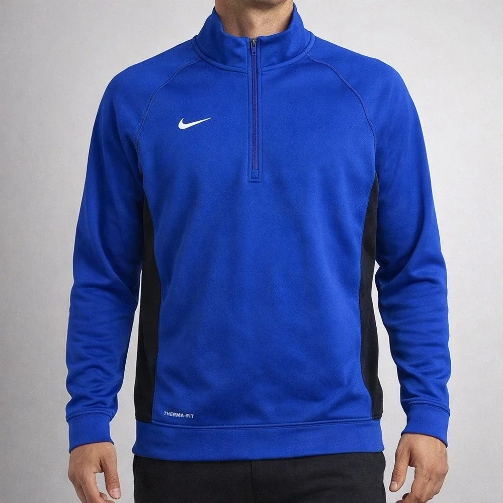 Nike Therma Fit Mens 1/4 Zip Pullover Sweatshirt Blue Black  Size L Long Sleeve